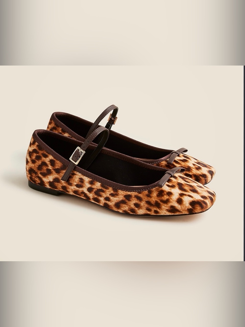 J. Crew Leopard-Print Mary Jane Flats in Brown